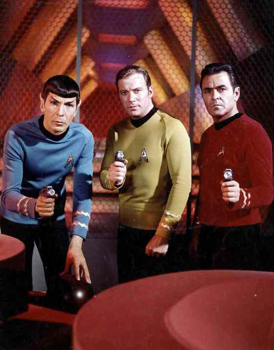 Paramount PicturesActors Leonard Nimoy, William Shatner and James Doohan from the original 'Star Trek' series.