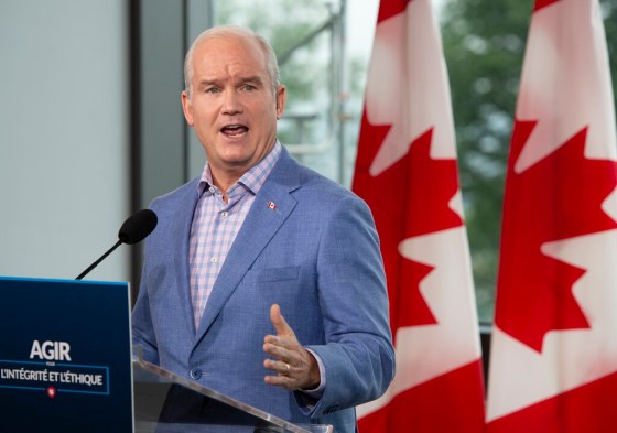CPConservative Leader Erin O'Toole speaks in Quebec City on Wednesday. (Ryan Remiorz / The Canadian Press)