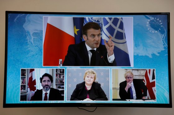 CPFrench President Emmanuel Macron (clockwise from top), U.K. Prime Minister Boris Johnson, Norwegian Prime Minister Erna Solberg and Canadian Prime Minister Justin Trudeau during a visual summit last month. (Ludovic Marin / The Associated Press files)