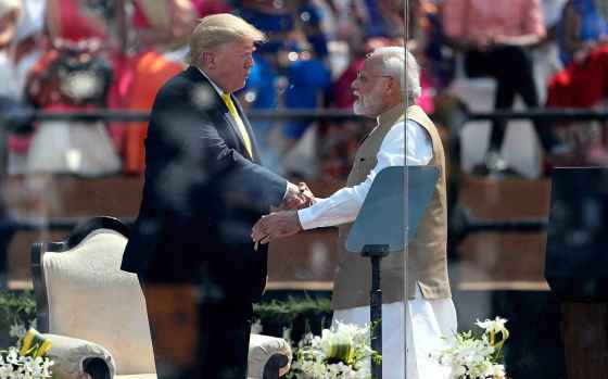 Aijaz Rahi / The Associated PressIndian Prime Minister Narendra Modi, right, shakes hands with U.S. President Donald Trump during the 'Namaste Trump' event at Sardar Patel Stadium in Ahmedabad, India, Monday.