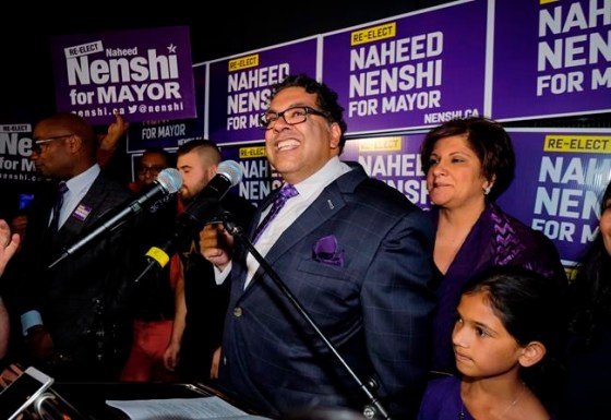 Jeff McIntosh / THE CANADIAN PRESSNaheed Nenshi celebrates his victory as Calgary's mayor