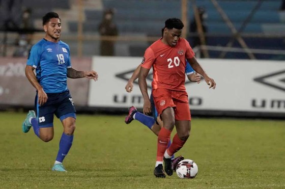 Moises Castillo / The Associated PressJonathan David scores Canada's second goal in San Salvador. (Moises Castillo / The Associated Press)