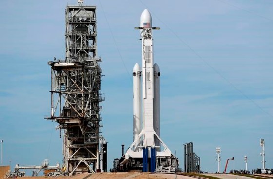 Terry Renna / The Associated PressA Falcon 9 SpaceX heavy rocket stands ready for launch on pad 39A at the Kennedy Space Center in Cape Canaveral, Fla., Monday.