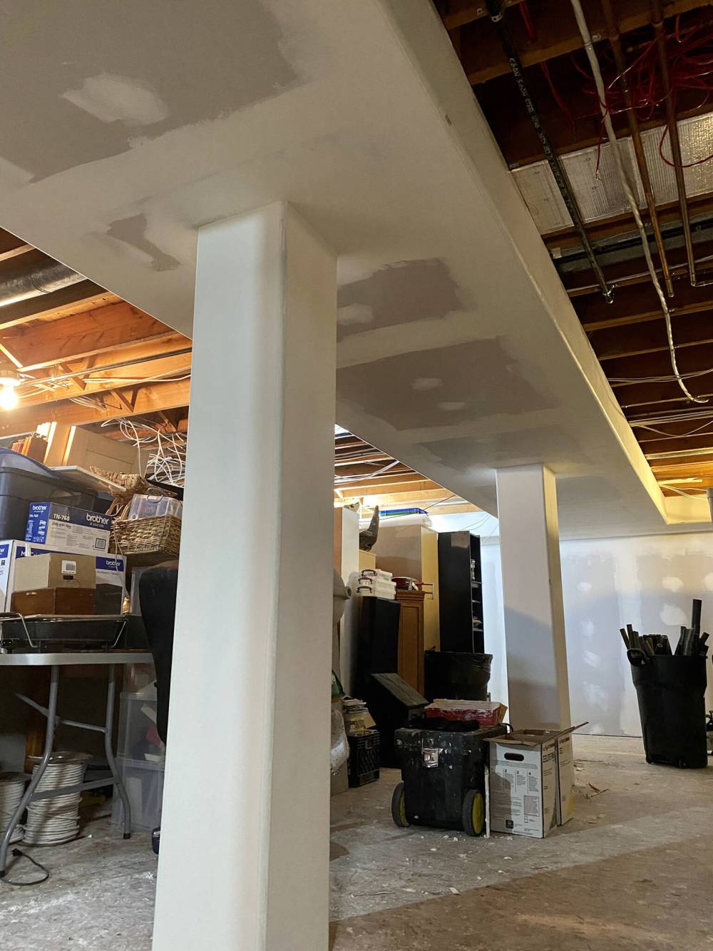 Photos by Marc LaBossiere / Winnipeg Free Press 
The main bulkhead in the basement is framed to conceal the main ducts andsupporting beam.