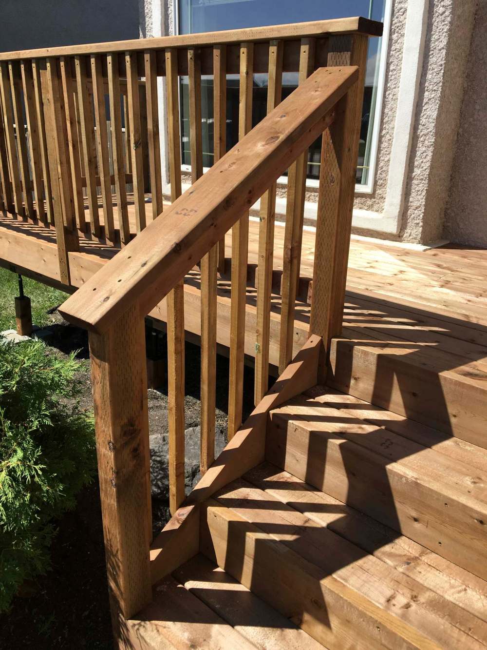 Marc LaBossiere / Winnipeg Free Press
The railings consist of four-by-four posts, two-by-six cap and two-by-two balusters affixed to two-by-four top and bottom nailers.