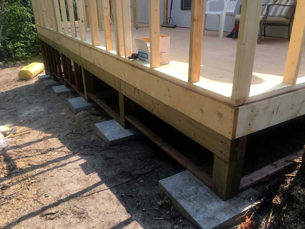 Marc LaBossiere / Winnipeg Free Press
Posts and pads are set along the sand base at six-foot intervals to support the addition.