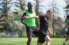 Mike Sudoma/Winnipeg Free Press
Valour FC’s Andrew Jean-Baptiste defends against teammate Brett Levis during practice at Bison Field Friday morning. He’ll return to game action Sunday.