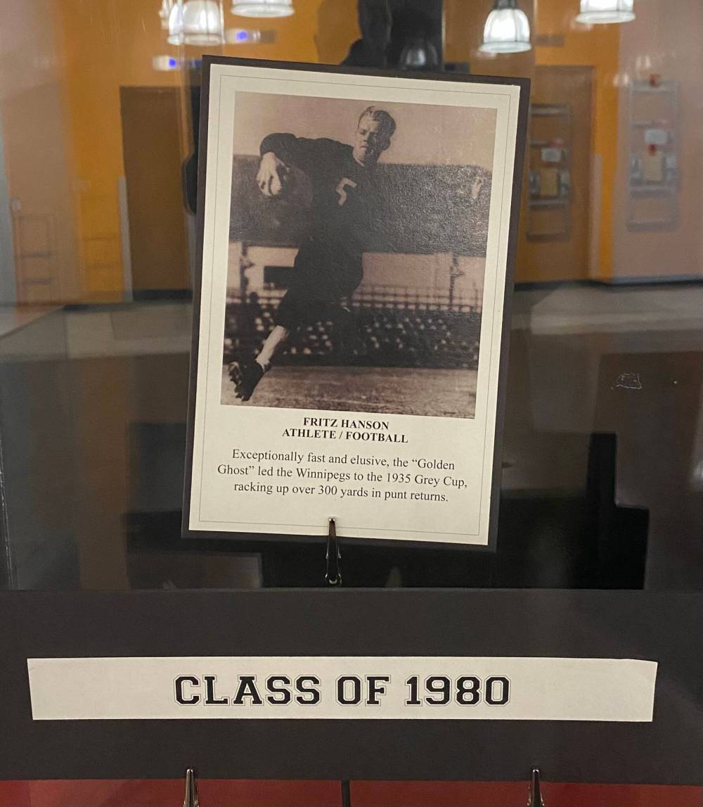 Terry Doerksen photo
A photo of Winnipeg Blue Bombers legend Melvin (Fritz) Hanson at the Manitoba Sports Hall of Fame. Hanson hailed from Perham, Minn., near the Red River Trail.