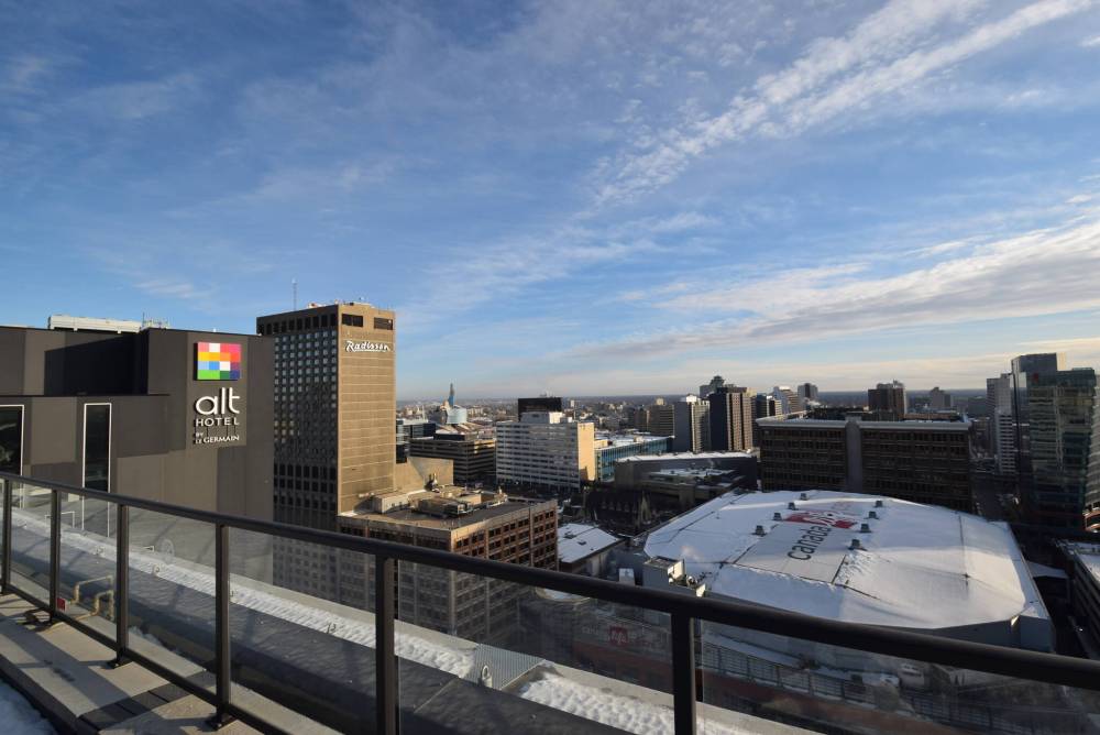 The 21st floor rooftop patio is a great spot to survey the city from.