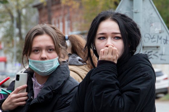 CPStudents stand near Perm State University on Monday. (Anastasia Yakovleva / The Associated Press)
