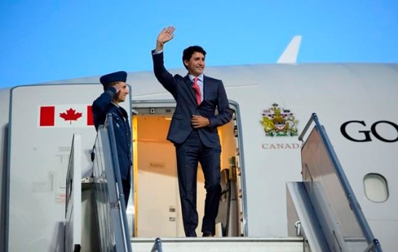 Prime Minister Justin Trudeau arrives in Riga, Latvia on Monday. (Sean Kilpatrick / The Canadian Press)
