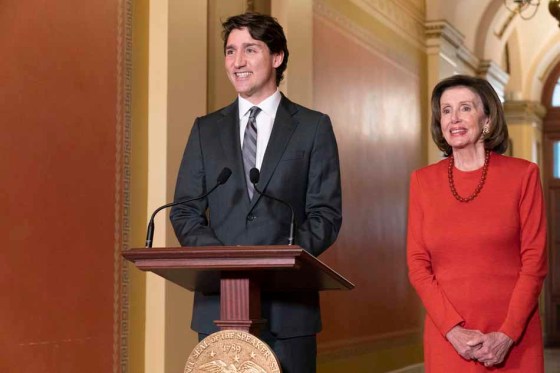 CPJustin Trudeau with Nancy Pelosi, the Speaker of the House of Representatives, on Capitol Hill on Wednesday. (Jacquelyn Martin / The Associated Press)