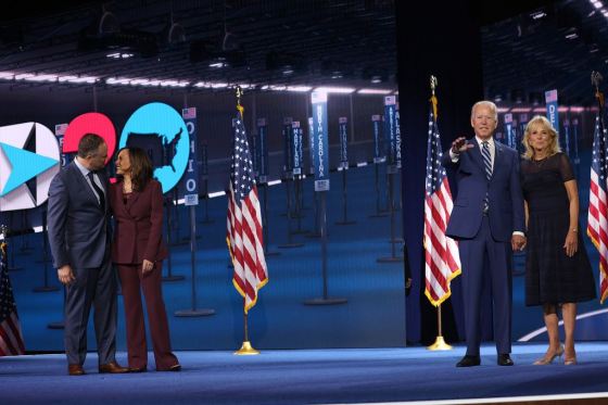 Tribune Media TNSDemocratic vice presidential nominee Sen. Kamala Harris (D-CA) and her husband, Douglas Emhoff, and Democratic presidential nominee Joe Biden and his wife, Dr. Jill Biden, on the third night of the Democratic National Convention, on Wednesday.