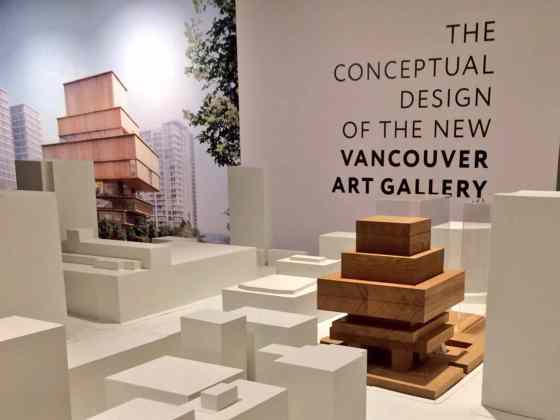 Geordon Omand / THE CANADIAN PRESSA scale model of the new Vancouver Art Gallery facility is shown here, with an artist's concept in the background, on display in the Art Gallery.