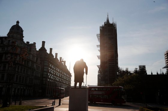 Frank Augstein / The Associated PressThe statue of Britain's wartime prime minister Winston Churchill stands in an almost empty Parliament Square in London, Friday, on the 75th anniversary of the end of World War II in Europe.