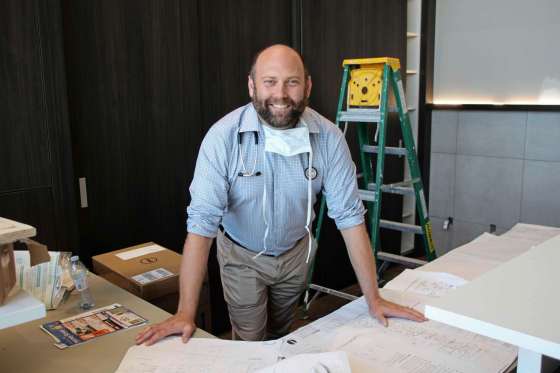 Dr. Jonas Watson inside the new Grant Park Animal Hospital expected to open in late August. (Sou'wester)