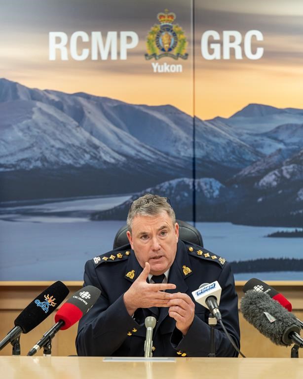 Chief Supt. Scott Sheppard, commanding officer of the Yukon RCMP, addresses the media in Whitehorse on Wednesday, Oct. 27, 2021. RCMP in the Yukon have apologized to the family of an Indigenous woman for failing to properly investigate her death more than 50 years ago. THE CANADIAN PRESS/Mark Kelly