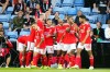 Benfica celebrates a goal scored by Enzo Fernandez during the Champions League third qualifying round second leg football match between FC Midtjylland and SL Benfica in Herning, Denmark, Tuesday Aug. 9, 2022. (Bo Amstrup/Ritzau Scanpix via AP)
