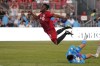Ayo Akinola learned all about patience in rehabbing an injured anterior cruciate ligament in his knee. CF Montréal goalkeeper James Pantemis (41) makes a save as Toronto FC forward Ayo Akinola (20) jumps over him avoiding a collision during second half Voyageurs Cup semifinal soccer action against CF Montréal in Toronto on Wednesday, June 22, 2022. THE CANADIAN PRESS/Nathan Denette