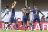 Verona's Kevin Lasagna celebrates scoring the first goal of the game during the Italian Serie A soccer match between Verona and Napoli at the Marcantonio Bentegodi stadium in Verona, Italy, Monday, Aug. 15, 2022. (Paola Garbuio/LaPresse via AP)