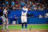 Toronto Blue Jays' George Springer (4) reacts after flying out during the eighth inning of AL MLB baseball action against the Detroit Tigers in Toronto on July 28, 2022. Toronto Blue Jays outfielder George Springer will be active for the team's game against the Baltimore Orioles, the team announced Monday. The 32-year-old star had been on the 10-day injured list due to inflammation in his right elbow. THE CANADIAN PRESS/Christopher Katsarov