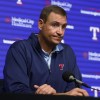 Texas Rangers general manager Chris Young listens to a question during a news conference after announcing the firing of manager Chris Woodward, Monday, Aug. 15, 2022, in Arlington, Texas. (Elías Valverde II/The Dallas Morning News via AP)