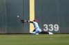 Minnesota Twins left fielder Nick Gordon makes a catch for the out on Kansas City Royals' Bobby Witt Jr. during the fourth inning of a baseball game Wednesday, Aug. 17, 2022, in Minneapolis. (AP Photo/Abbie Parr)
