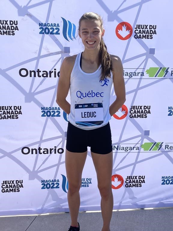 Quebec's Audrey Leduc, as shown in this handout image, broke the 45-year-old women's 100-metre sprint record en route to gold on Friday at the Canada Game in Thorold, Ontario. THE CANADIAN PRESS/HO-Athletics Canada
**MANDATORY CREDIT**