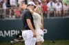 Patrick Cantlay, left, celebrates with his girlfriend, Nikki Guidish, after winning the BMW Championship golf tournament at Wilmington Country Club, Sunday, Aug. 21, 2022, in Wilmington, Del. (AP Photo/Nick Wass)