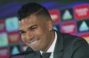 Brazilian soccer player Casemiro smiles during his farewell press conference at Real Madrid's training ground in Madrid, Spain, Monday, Aug. 22, 2022. Manchester United reached a deal last Friday to sign midfielder Casemiro from Real Madrid, ending the Brazilian's successful stint in Spain and giving the struggling English giant a much-needed reinforcement. (AP Photo/Paul White)