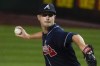 Atlanta Braves starter Jake Odorizzi pitches against the Pittsburgh Pirates during the first inning of a baseball game, Monday, Aug. 22, 2022, in Pittsburgh. (AP Photo/Keith Srakocic)