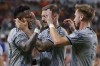 CF Montreal forward Romell Quioto, left, Gabriele Corbo, center, and Djordje Mihailovic, right, celebrate after a goal by Quioto against the Houston Dynamo during the first half of an MLS soccer match Saturday, Aug. 13, 2022, in Houston. (AP Photo/Michael Wyke)