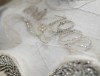 A detail of a dress designed by Elizabeth Emanuel, who designed Diana, Princess of Wales wedding dress, is seen at at her studio during an interview with the Associated Press in Maida Vale, London, Monday, Aug. 22, 2022. (AP Photo/Alastair Grant)