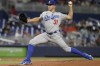 Los Angeles Dodgers starting pitcher Tyler Anderson throws during the first inning of a baseball game against the Miami Marlins, Friday, Aug. 26, 2022, in Miami. (AP Photo/Marta Lavandier)