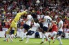 Tottenham's goalkeeper Hugo Lloris makes a safe during the English Premier League soccer match between Nottingham Forest and Tottenham Hotspur at the City Ground stadium in Nottingham, England, Sunday, Aug. 28, 2022.(AP Photo/Rui Vieira)