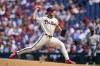 Philadelphia Phillies starting pitcher Noah Syndergaard throws during the third inning of baseball game against the Pittsburgh Pirates, Sunday, Aug. 28, 2022, in Philadelphia. (AP Photo/Derik Hamilton)