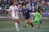 FILE - San Diego Wave forward Alex Morgan, center, reacts after she scored a goal against OL Reign during the first half of an NWSL soccer match Thursday, April 14, 2022, in Seattle. The Wave is defying expectations atop the National Women's Soccer League standings. Now sitting on nine wins this season, they’ve already done better than any true expansion team in the league’s history. (AP Photo/Ted S. Warren, File)