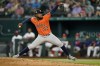 Houston Astros starting pitcher Cristian Javier throws to the Texas Rangers in the fifth inning of a baseball game in Arlington, Texas, Wednesday, Aug. 31, 2022. (AP Photo/Tony Gutierrez)