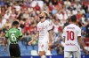 Milan's Olivier Giroud reacts during the Serie A soccer match between Sassuolo and Milan at Mapei Stadium, Reggio Emilia, Italy, Tuesday Aug. 30, 2022. (Massimo Paolone/LaPresse via AP)