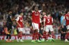 Arsenal's Gabriel, centre, celebrates after the English Premier League soccer match between Arsenal and Aston Villa at the Emirates Stadium in London, Wednesday, Aug. 31, 2022. (AP Photo/David Cliff)