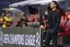 Leipzig's coach Domenico Tedesco reacts during the Champions League Group F soccer match between RB Leipzig and Shakhtar Donetsk, in Leipzig, Germany, Tuesday, Sept. 6, 2022. (AP Photo/Michael Sohn)