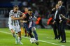 PSG's Neymar duels for the ball with Juventus' Adrien Rabiot, left, during the Champions League soccer match Group H at the Parc des Princes stadium, in Paris, Tuesday, Sept. 6, 2022. (AP Photo/Thibault Camus)