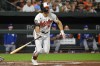 Baltimore Orioles' Gunnar Henderson watches his RBI single against the Toronto Blue Jays during the third inning of a baseball game Tuesday, Sept. 6, 2022, in Baltimore. (AP Photo/Terrance Williams)
