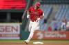 Los Angeles Angels' Mike Trout (27) runs the bases after hitting a home run during the first inning of a baseball game against the Detroit Tigers in Anaheim, Calif., Tuesday, Sept. 6, 2022. (AP Photo/Ashley Landis)