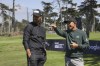 Steph Curry chats with PGA golfer Collin Morikawa at his Underrated Golf Tour championships at the Fleming 9 Course in San Francisco on Tuesday, Aug. 30, 2022. Steph Curry is a leader in promoting gender equity and diversity in golf.(Salgu Wissmath/San Francisco Chronicle via AP)