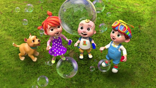 This image released by Netflix shows characters, from left, Bingo, YoYo, JJ and TomTom from “CoComelon.