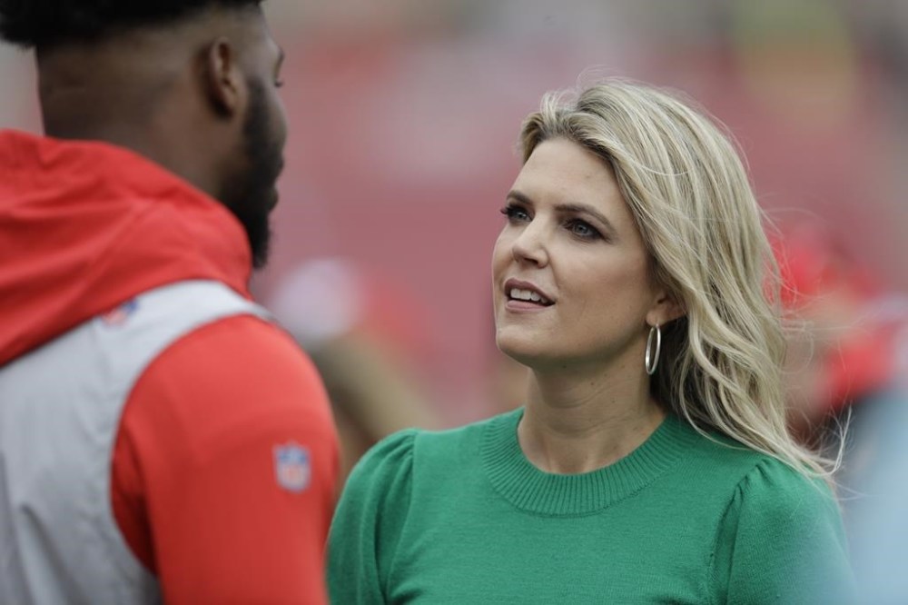 FILE - Fox Sports reporter Melissa Stark is shown before an NFL football game between the Tampa Bay Buccaneers and the Houston Texans, Saturday, Dec. 21, 2019, in Tampa, Fla. Twenty years after leaving the