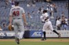 New York Yankees' Aaron Judge rounds the bases after hitting a home run off of Minnesota Twins pitcher Louie Varland (49) during the fourth inning of the first baseball game of a doubleheader on Wednesday, Sept. 7, 2022, in New York. (AP Photo/Adam Hunger)