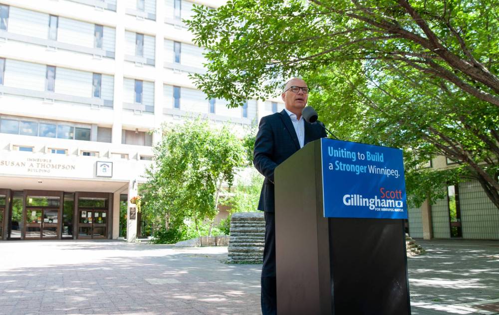 ETHAN CAIRNS / WINNIPEG FREE PRESS
When asked how he would pay to increase the funding, Scott Gillingham revealed he won’t propose a property tax freeze in his mayoral campaign, though he declined to confirm how much he would raise taxes.