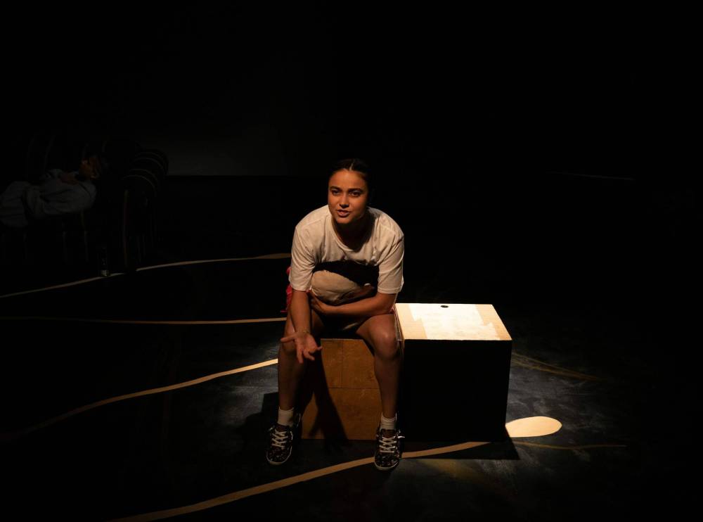 JESSICA LEE / WINNIPEG FREE PRESS
In the play, Bastard, when Carly Rackal’s character is laid flat, dejected, up rises the actor/playwright Sophie Smith-Dostmohamed’s frenetic, compelling character.